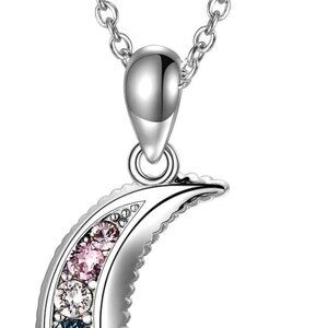 Sterling Silver Crescent Moon Necklace for Women, Gorgeous Multicolor Moon Penda